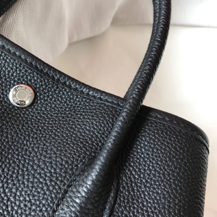 Hermes Garden Party 36cm Tote Handbag In Black Clemence Leather